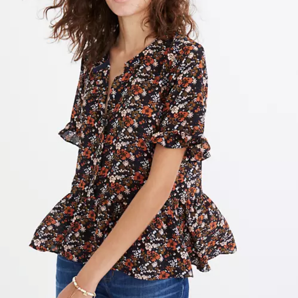 Madewell Floral Silk Blouse S (E9)